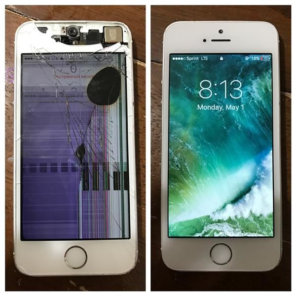 Before and after photos of broken iPhone restored by Smart Tech 
