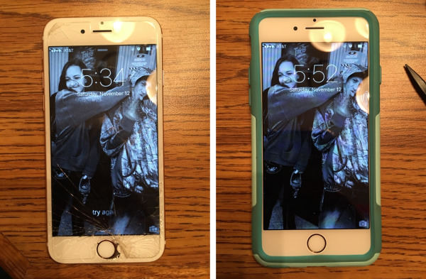 Before and after photos of iPhone 6S case replacement
